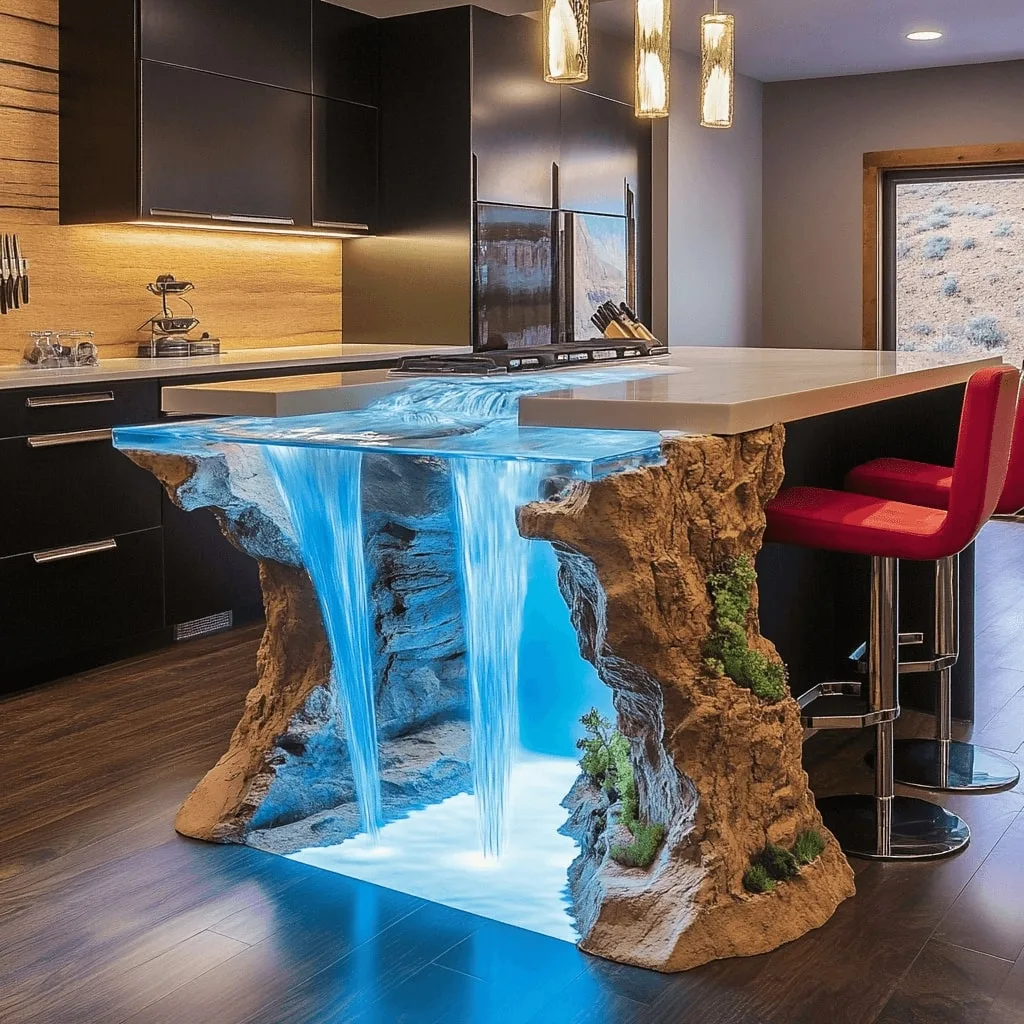 Waterfall-Inspired Kitchen Islands