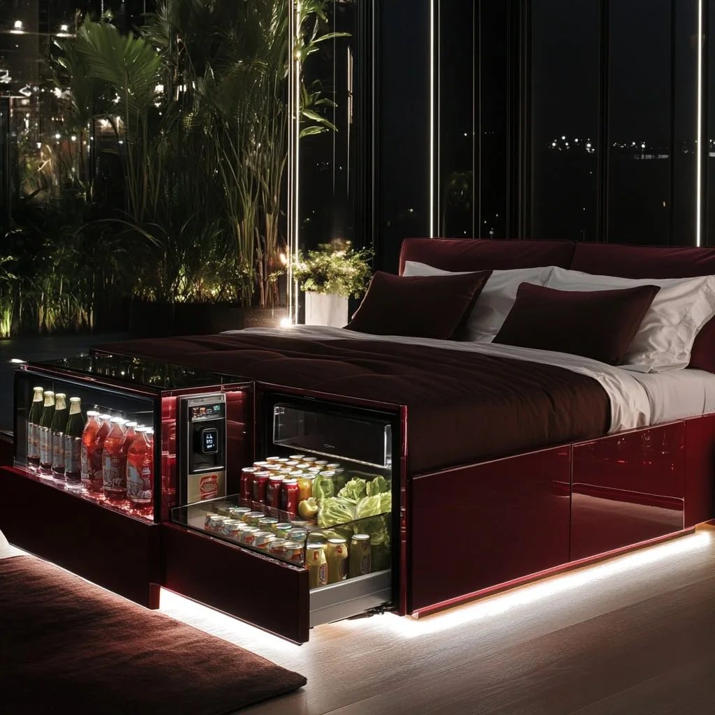 Bed with Integrated Refrigerator